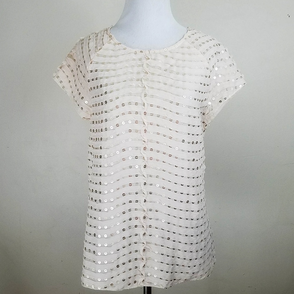 GREY Saks Fifth Avenue Sequin Ribbon Cream Top